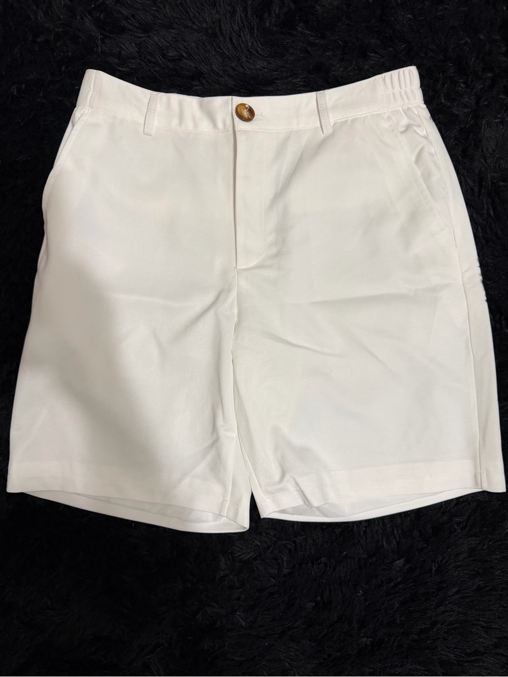 Men's White Flat-Front Shorts with Elastic Back and Button Waist